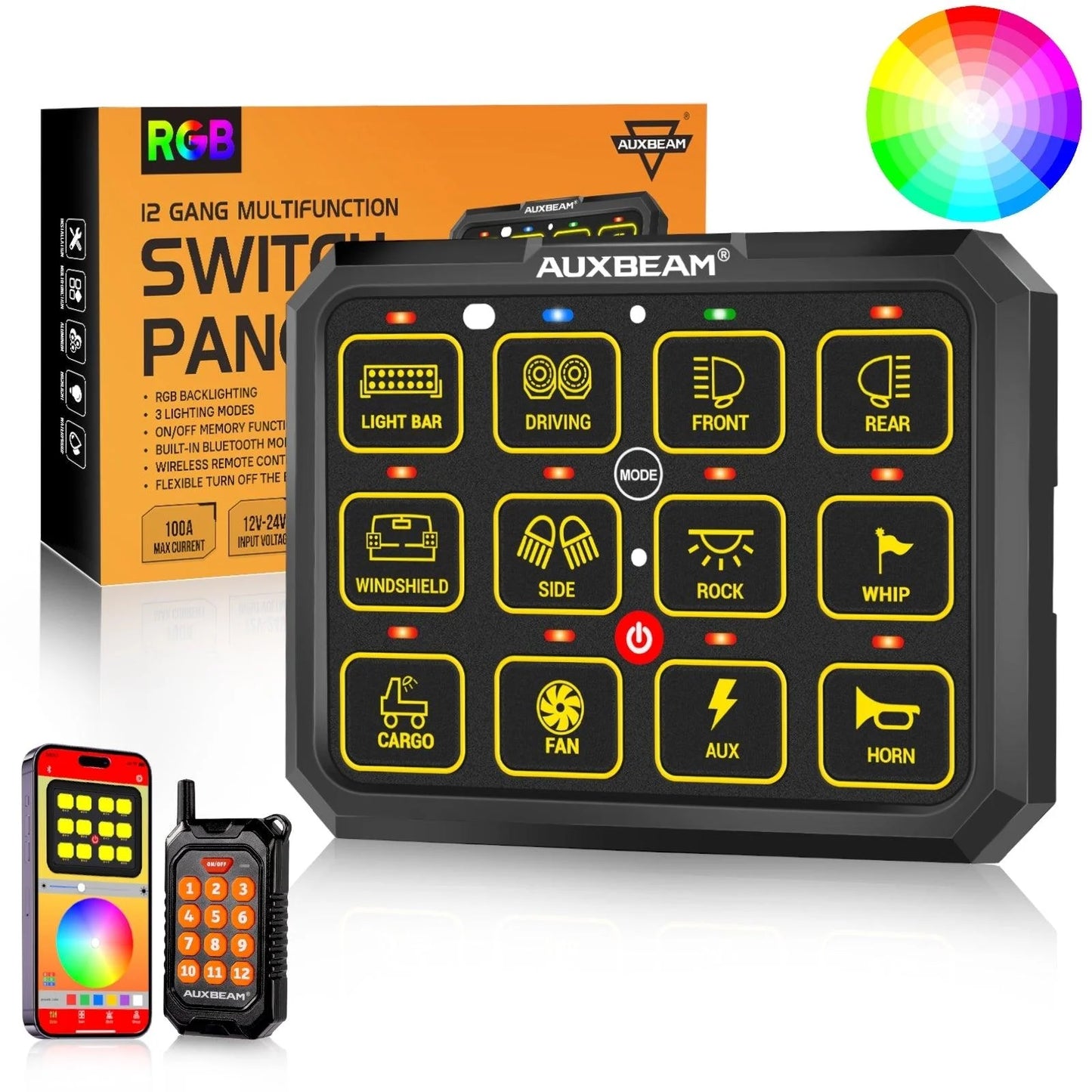 Auxbeam RGB 12 Gang switch panel