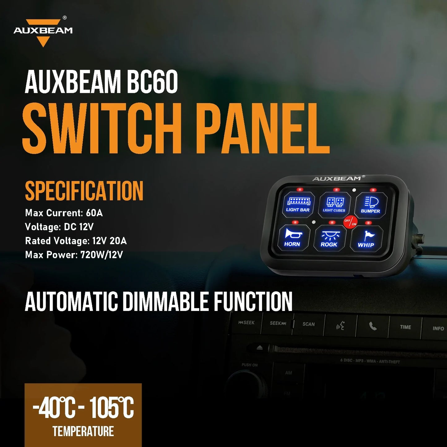 Auxbeam 6 Gang LED Switch Panel Kit