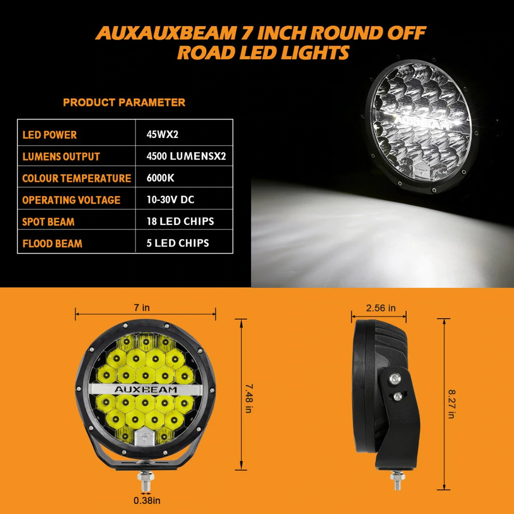 7" 90W Round LED Driving Lights With DRL